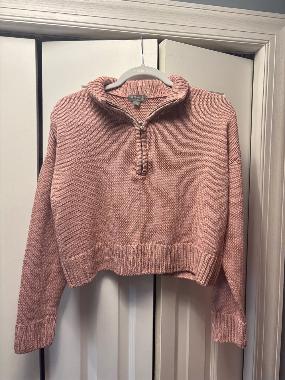 Chunky Half-Zip Cropped Sweater in Dusty Rose